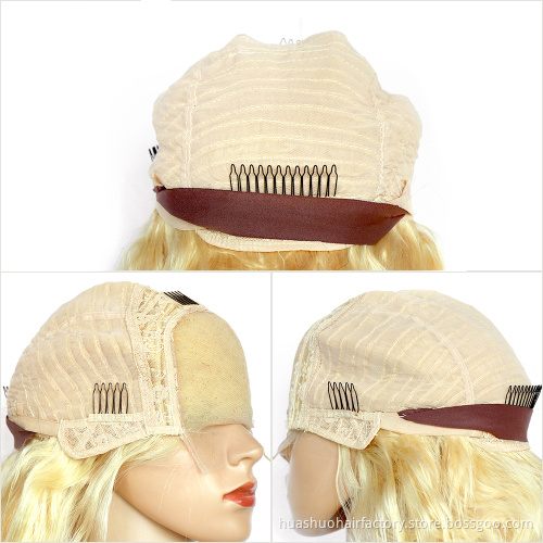 High Density Real Human Hair Raw Pre Plucked Long Natural 613 Blonde Ombre Body Wave Lace Closure Wig